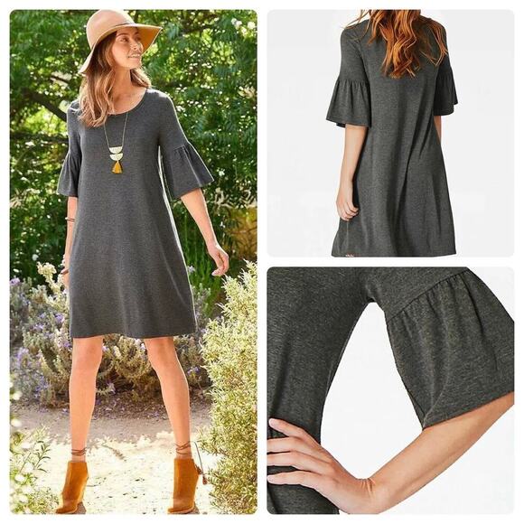 Matilda Jane Dress Womens Size XS Gray Shift Live To Teach Ruffle Sleeve Stretch - Picture 1 of 10